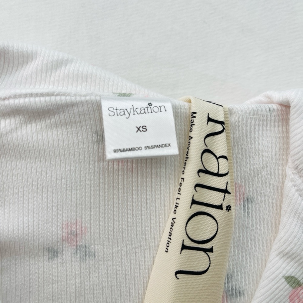 NWT StayKation Bamboo Ribbed PJ Floral Sleepshirt / Lounge Dress Size XS - Picture 6 of 7